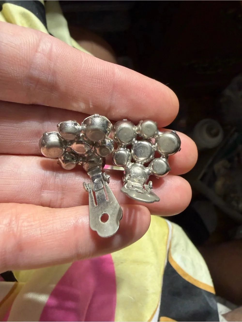Vintage Silver Tone Clear Crystal Cluster Clip-On Earrings